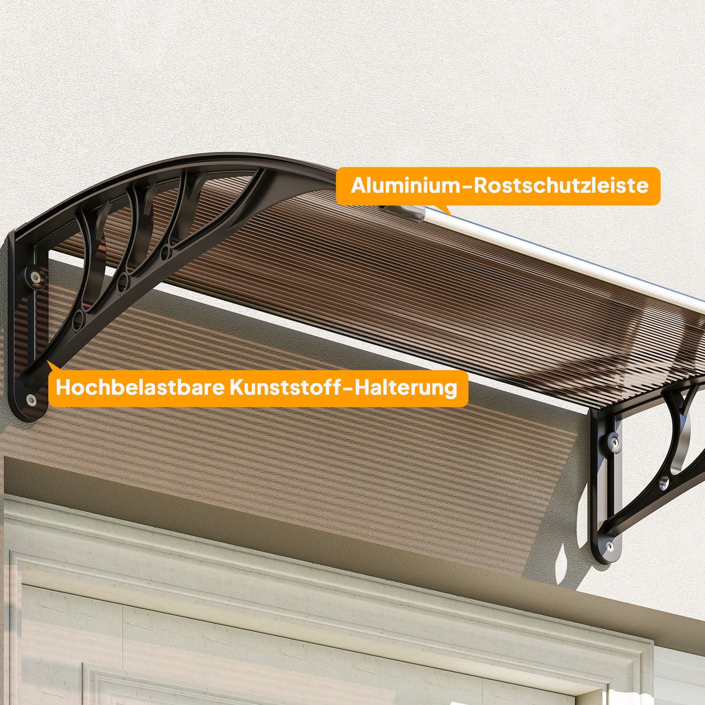 Outsunny Vordach Haustürvordach 75 x 100 cm Pultvordach Überdachung Polycarbonat Braun