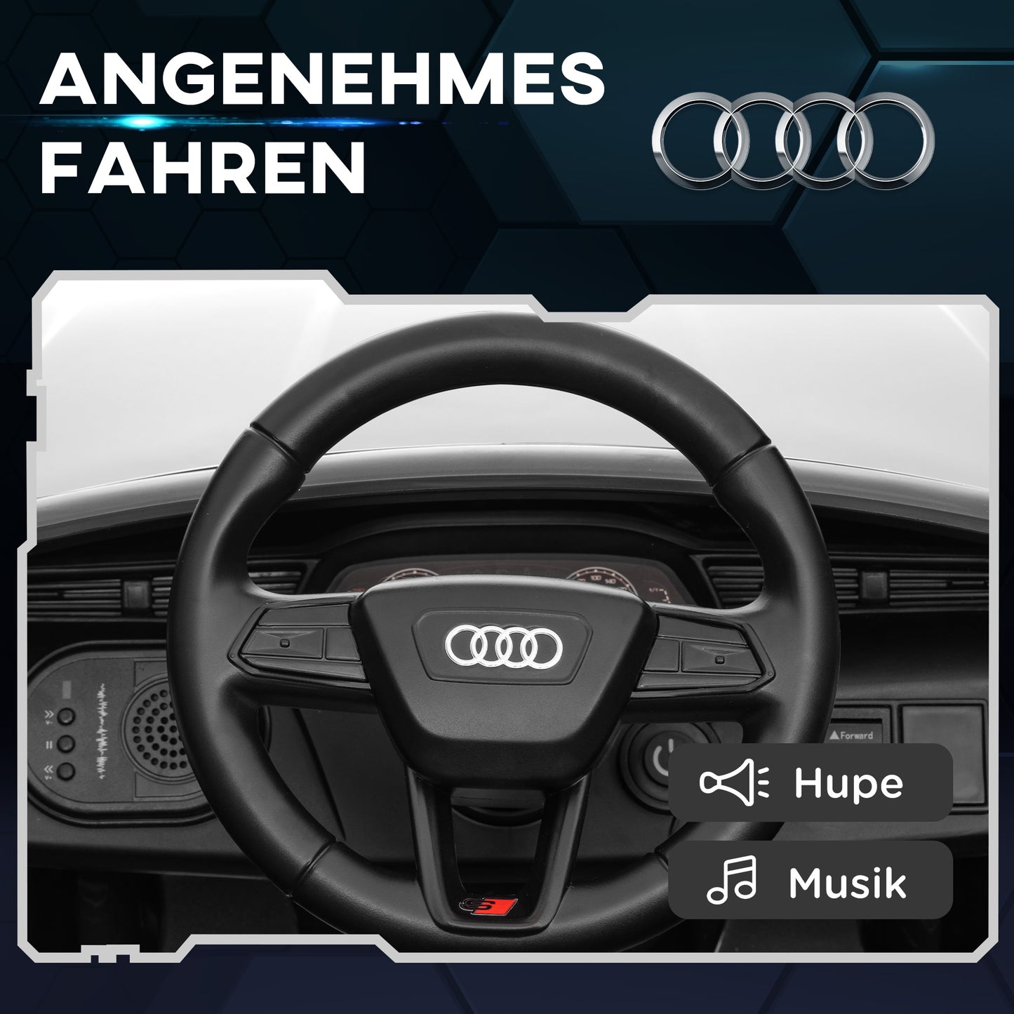 AIYAPLAY Elektro-Kinderauto, 12V Audi Q8, 3-5 km/h, Fernsteuerung, Scheinwerfer, Musik, Weiß