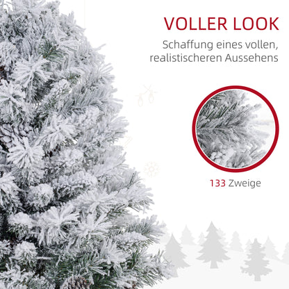 HOMCOM Weihnachtsbaum 92 سم، LED-Lichter، Schneezweige، Tannenzapfen، flammenhemmend، Betonfuß