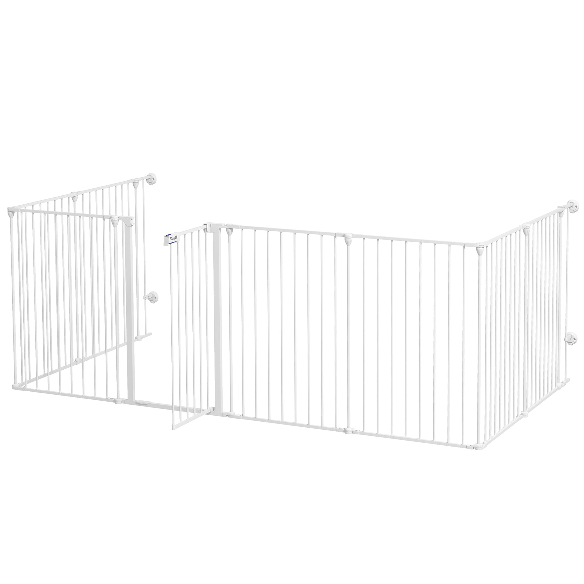 PawHut 2-in-1 Welpenauslauf und Absperrgitter, 8 Paneele, verriegelbare Tür, Stahl, 90 cm Höhe, weiß