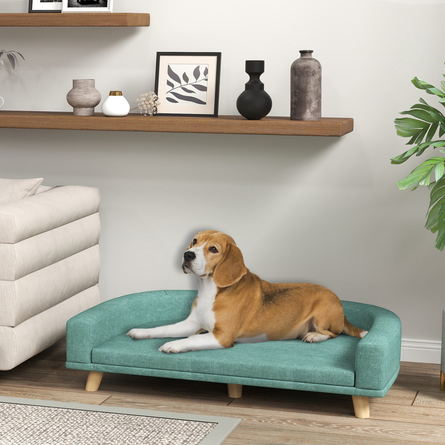 PawHut Hundebett Hundesofa Haustiersofa, Eukolyptusholz, 98 x 67 x 25 cm, Grün