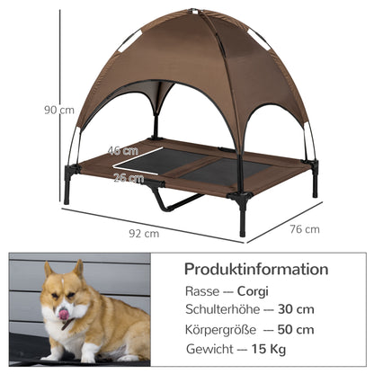PawHut Erhöhtes Hundebett mit Baldachin, Haustierbett, Hundeliege outdoor mit Dach, Atmungsaktiv, Taftstoff für Camping Kaffee 92 x 76 x 90 cm