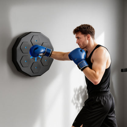 SPORTNOW Boxtrainer mit Musikfunktion, Bluetooth, leuchtende Punkte, Wandaufhängung, Kunstleder, Schwarz