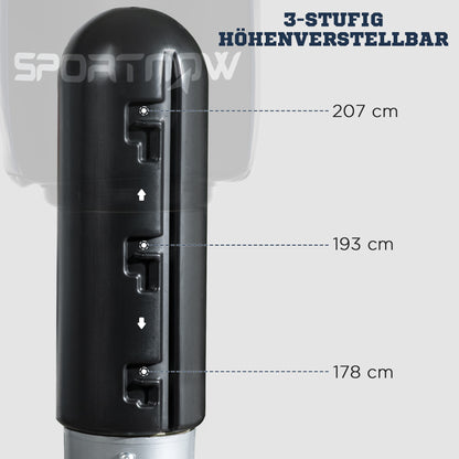 SPORTNOW Boxdummy, freistehend, höhenverstellbar, schwerer Standfuß, Kunstleder, schwarz+grau+blau, 55 x 55 x 178-207 cm