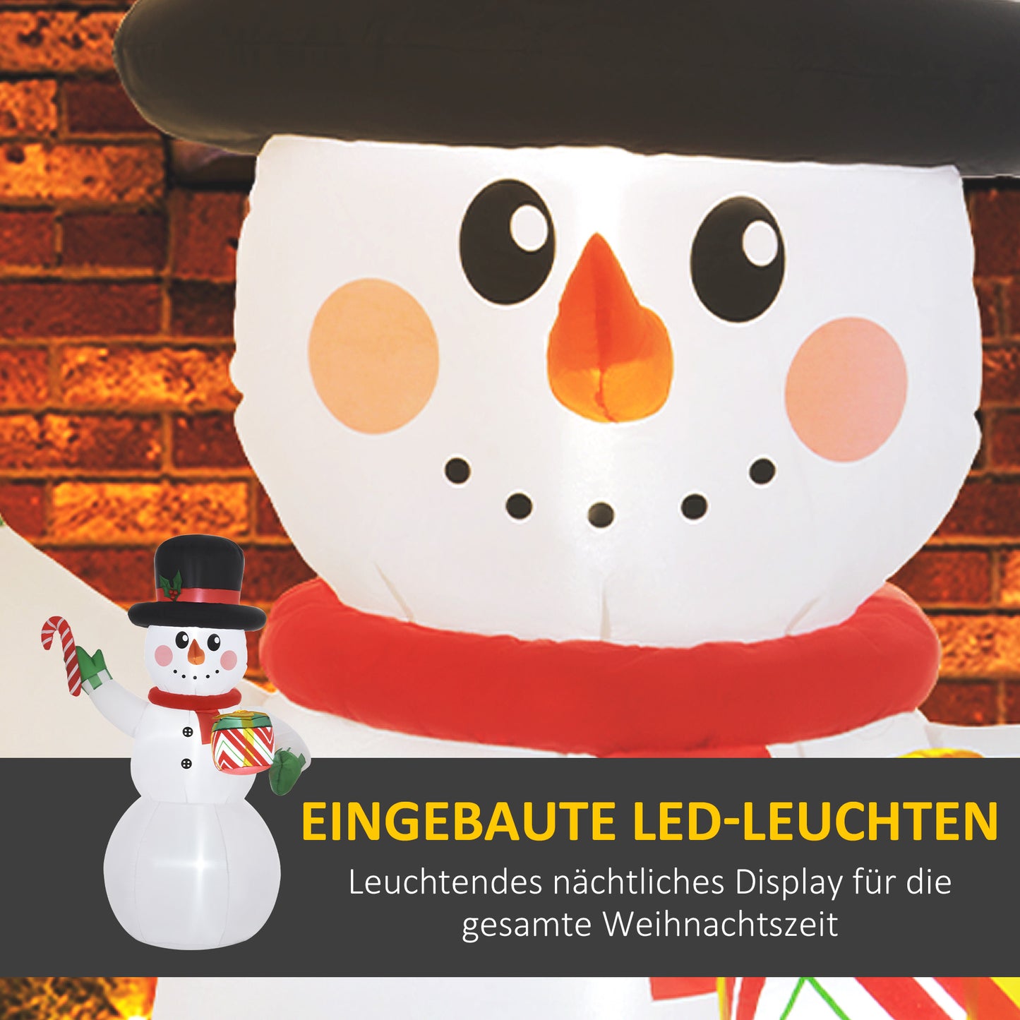 Outsunny 1,80 m Schneemann mit Zuckerstange &amp; Geschenk، selbstaufblasbar، LEDs، wetterfest