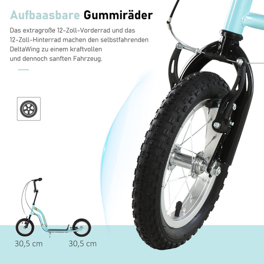 HOMCOM Kinderroller ab 5 Jahre, Tretroller, Cityroller für Kinder, Aluminium, 120 x 58 x 85-95 cm, Hellblau