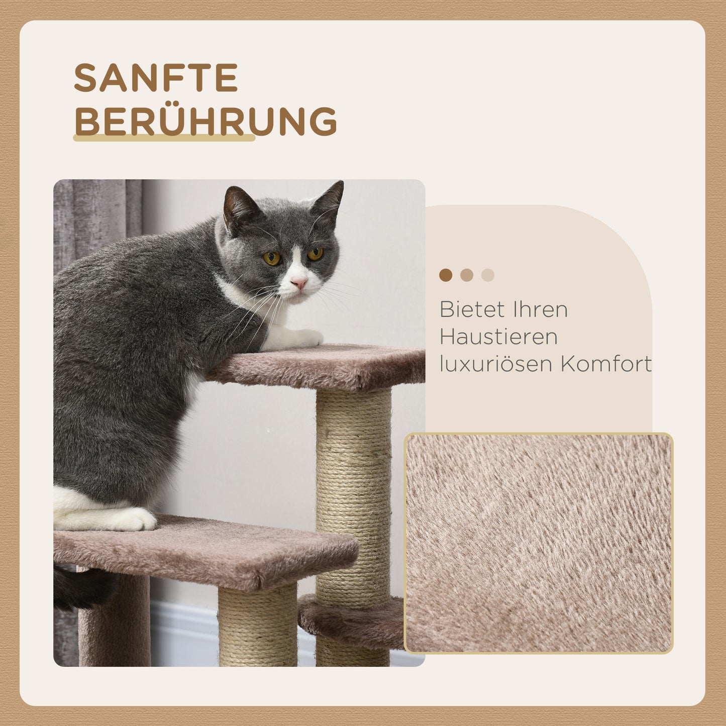 PawHut Kratzbaum, Haustiertreppe, 3 Stufen, Spielball, bis 5 kg, 45x40x48cm, Braun