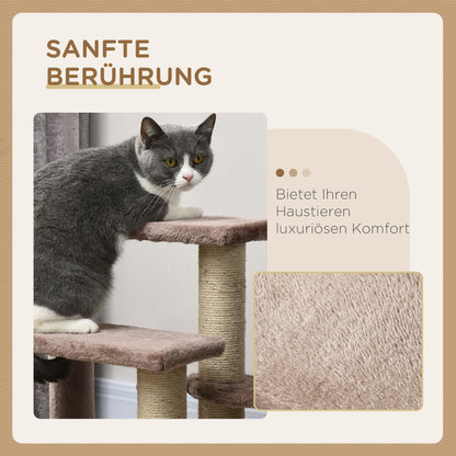 PawHut Kratzbaum, Haustiertreppe, 3 Stufen, Spielball, bis 5 kg, 45x40x48cm, Braun