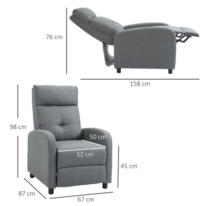 HOMCOM Relaxsessel mit Liegefunktion, ausfahrbares Fußteil, Taschenfederkern, bis 150 kg, Grau