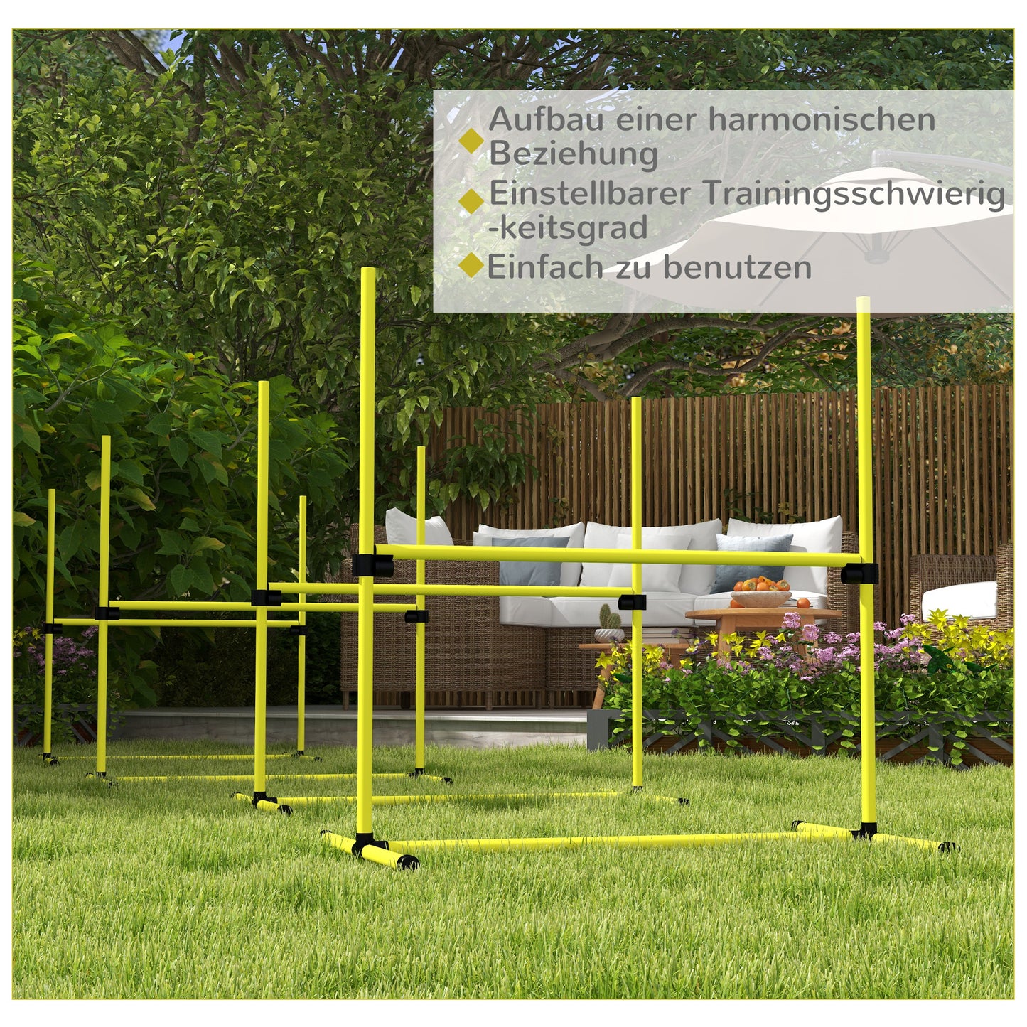 PawHut Hunde Agility-Set, Hürden/Slamonstangen/Bodenstangen, Tragetasche, robust, Gelb
