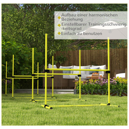 PawHut Hunde Agility-Set, Hürden/Slamonstangen/Bodenstangen, Tragetasche, robust, Gelb