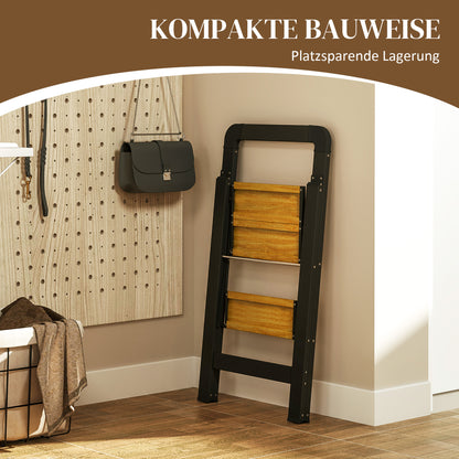 HOMCOM 2-stufige Trittleiter، Metall، faltbar، rutschfeste Plattform، Schwarz