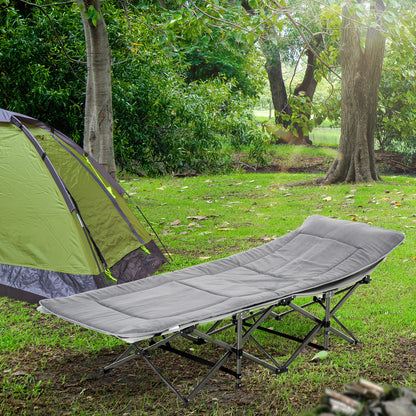 Outsunny Feldbett faltbar Campingbett mit Matratze Tragetasche 188 x 64,5 x 53 cm Gästebett bis 150 kg belastbar Campingliege für Erwachsene Klappbett für Outdoor, Garten Camping Reisen Hellgrau