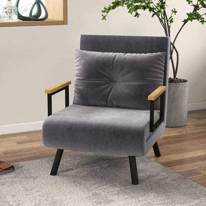 HOMCOM Relaxsessel im Skandidesign, Liegesessel, Lesesessel. ink. Kissen mit Knopfhefung, Schwarz + Natur