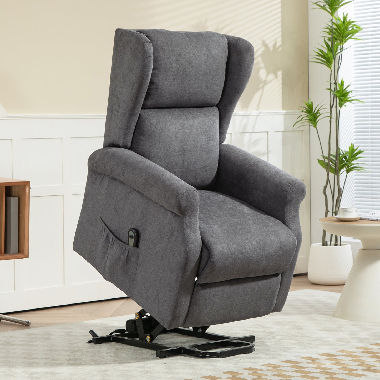 HOMCOM Relaxsessel, Aufstehhilfe, Liegefunktion, bis 200kg, 72,5x94x109cm, Dunkelgrau
