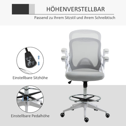 Vinsetto Bürosessel, Schreibtischstuhl, Stehfunktion, mit Fußablage, drehbarer Sitz, Stahl, schwarz, 64 x 60 x 106-126cm
