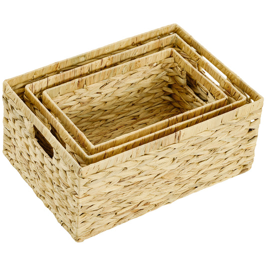HOMCOM 3er-Set Aufbewahrungskörbe mit Griffen und Metallgestell, für Regale, Schlafzimmer Wohnzimmer, Badezimmer, Naturton