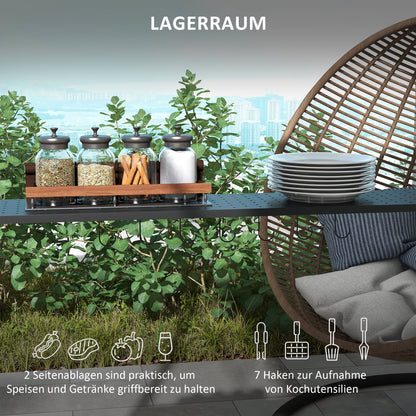 Outsunny Grillpavillon, 2 Seitenablagen, Haken, Stahlrahmen, 1,1 x 2,3m, Khaki