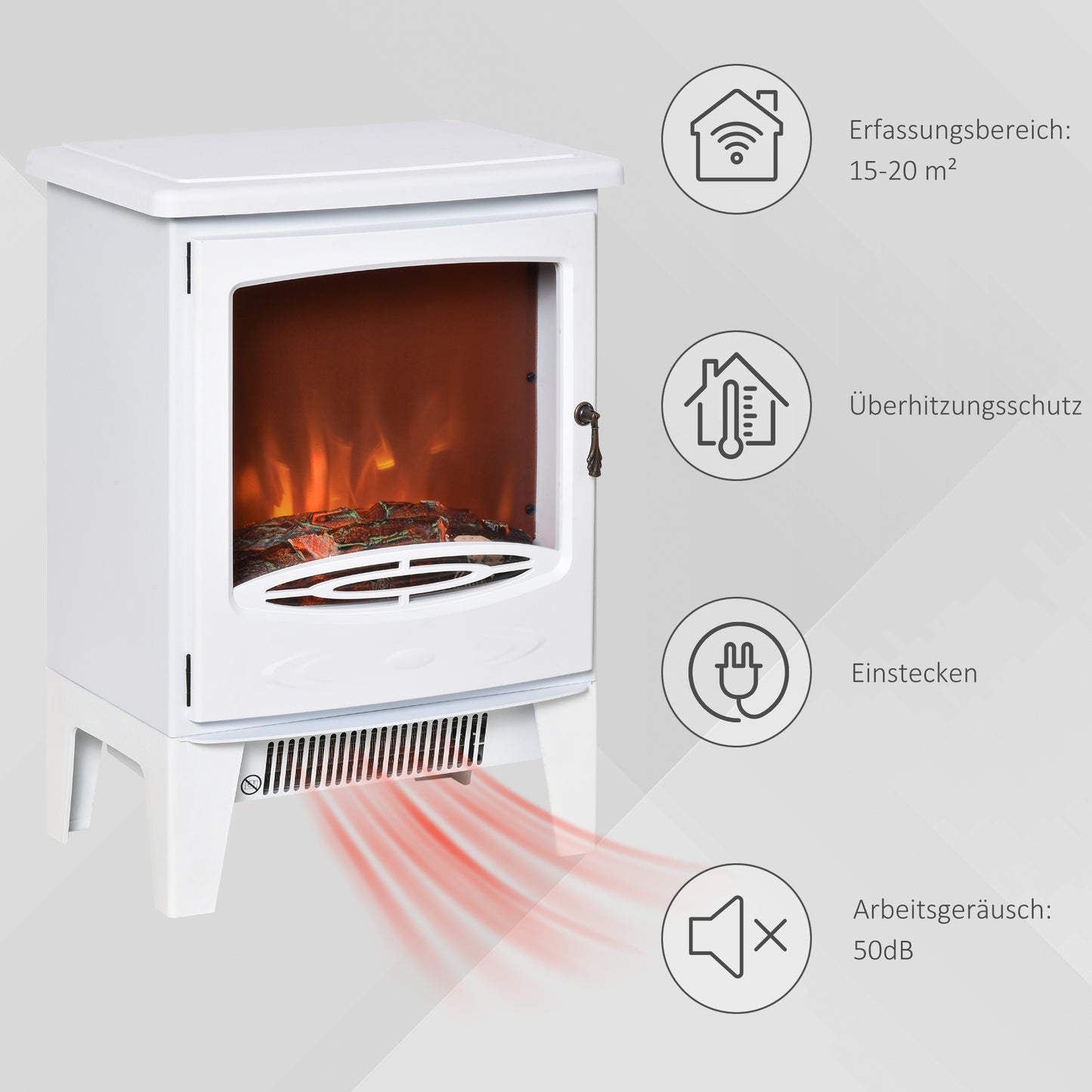 HOMCOM Elektrokamin mit Heizung، كهربائي Kamin مع تأثير اللهب LED، 900/1800 واط Dekokamin، كهربائي Kaminfeuer Kaminofen، Weiß