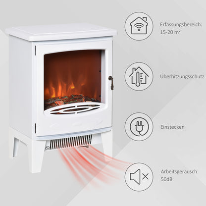 HOMCOM Elektrokamin mit Heizung، كهربائي Kamin مع تأثير اللهب LED، 900/1800 واط Dekokamin، كهربائي Kaminfeuer Kaminofen، Weiß