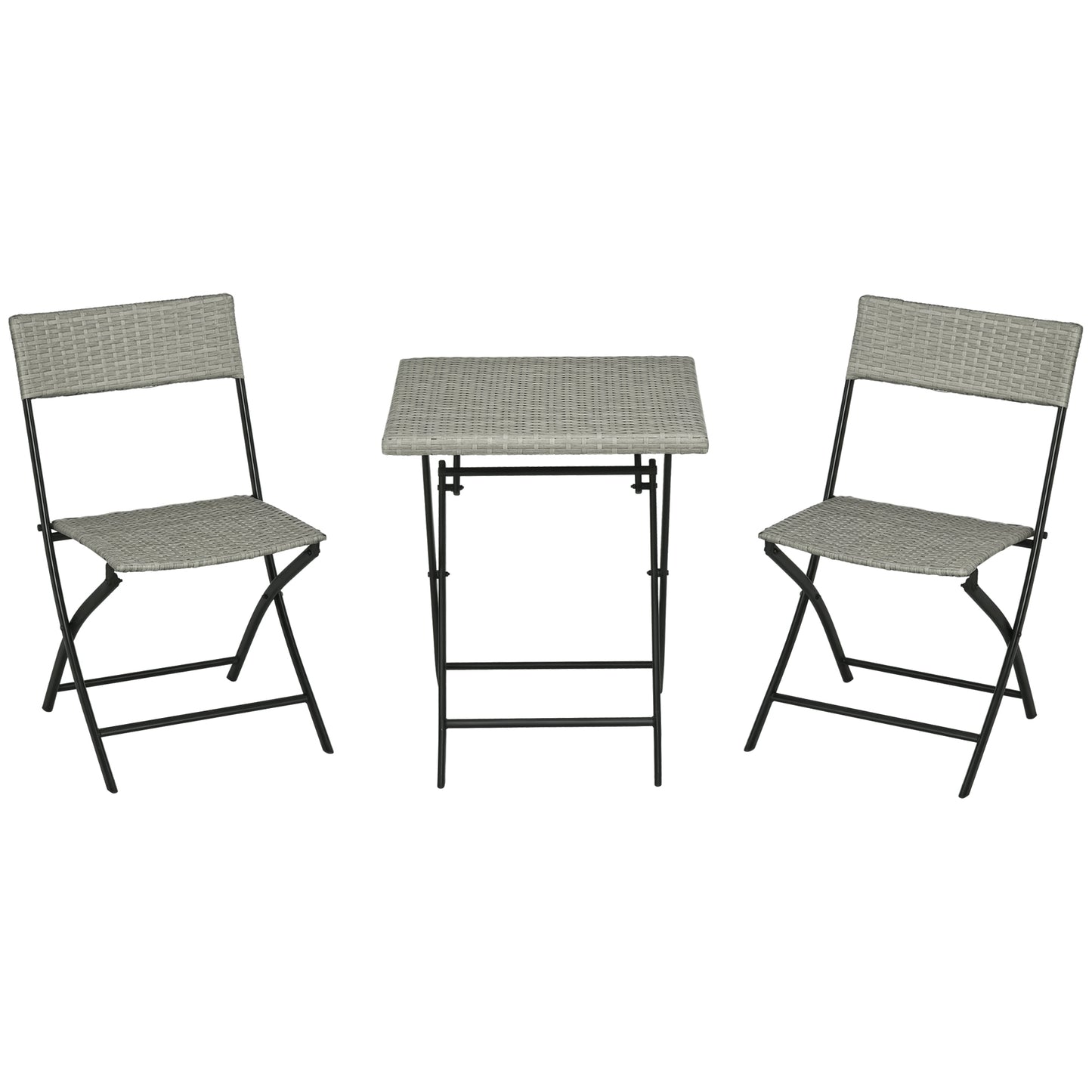 Outsunny 3-tlg. Gartensitzgruppe, 2 Klappstühle, 1 Klapptisch, Rattanoptik, Metallrahmen, hellgrau