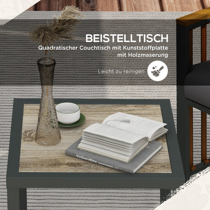 Outsunny Gartengarnitur, 3-teilig, inkl. Sitzkissen, Holzdekor, rostfreier Metallrahmen, Grau