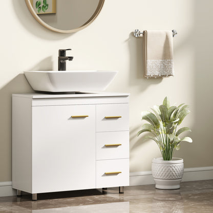 HOMCOM Badezimmer-Unterschrank، تصميم 3-stufiges، MDF، Spanplatte، Weiß
