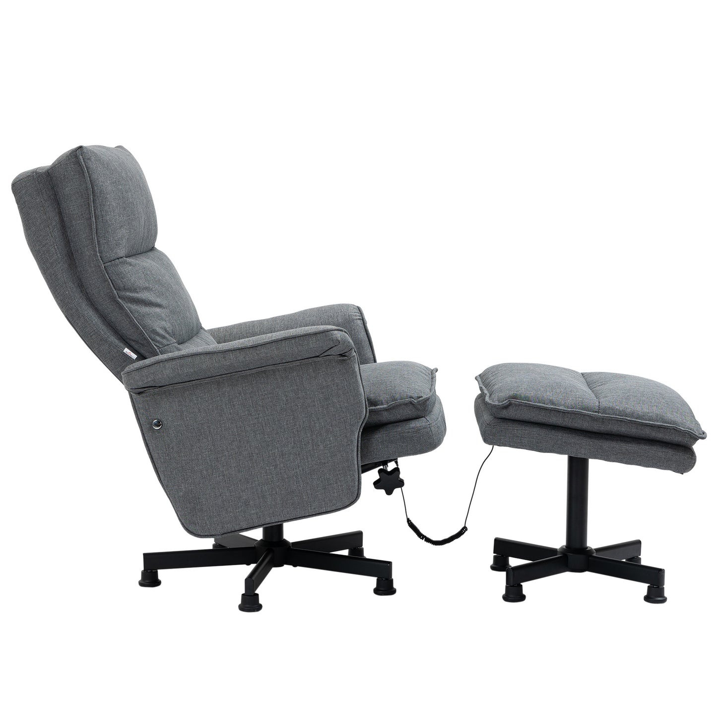 HOMCOM Massage-Bürostuhl mit Fußhocker, 8 Vibrationsköpfe, 1 Fernbedienung, 1 Seitentasche, Grau