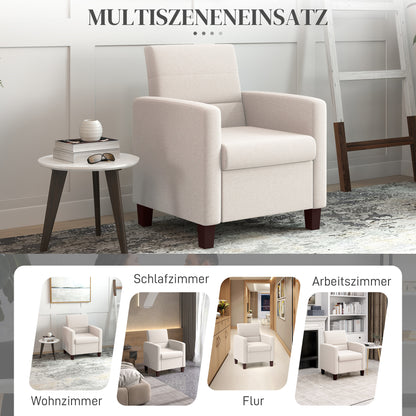 HOMCOM Polstersessel i Leinenoptik, Schaumstoff, Sitzkissen, Holzrahmen, Cremeweiß