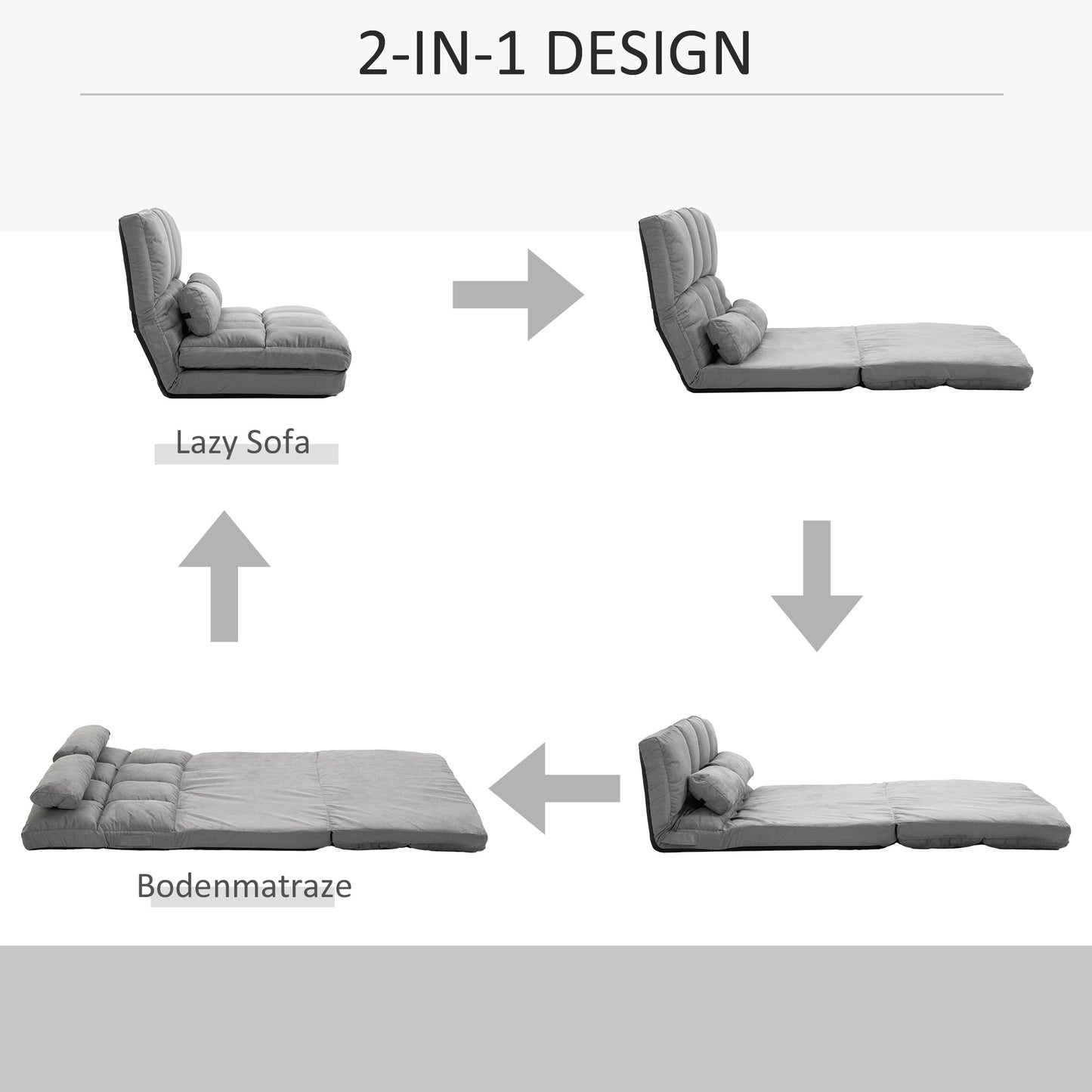 HOMCOM Bodenstuhl Bodensessel mit Liegefunktion Verstellbarer Rückenlehne Sitzkissen Relaxsessel zum Fernsehen, Lesen Meditationsstuhl Lazy Sofa Lesesessel für Meditation Yoga Büro Grau