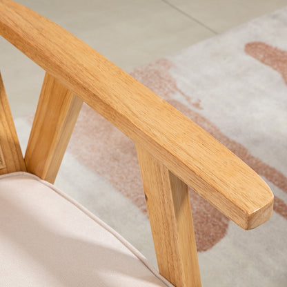 HOMCOM Exotischer Polsterstuhl, Kautschukholz, Sitzkissen in Leinenoptik, 63L x 69B x 78H cm, Cremeweiß