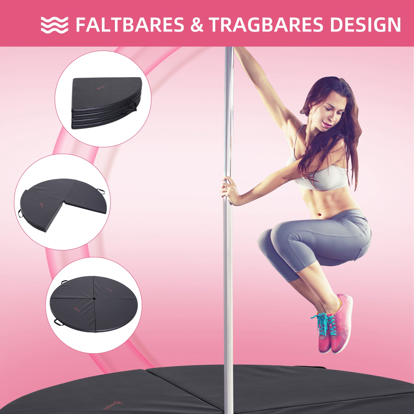 HOMCOM Pole-Dance-Matte, 5 cm dicke runde Kunststoff-Matte für Pole-Dance-Übungen, Gymnastik, Yoga, Schwarz