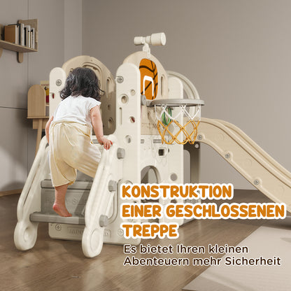 AIYAPLAY Kinder-Spielgerüst, 7-in-1 Rutsche, Indoor Spielplatz mit Stauraum und Krabbeltunnel, 186x153x111 cm, Cremeweiß