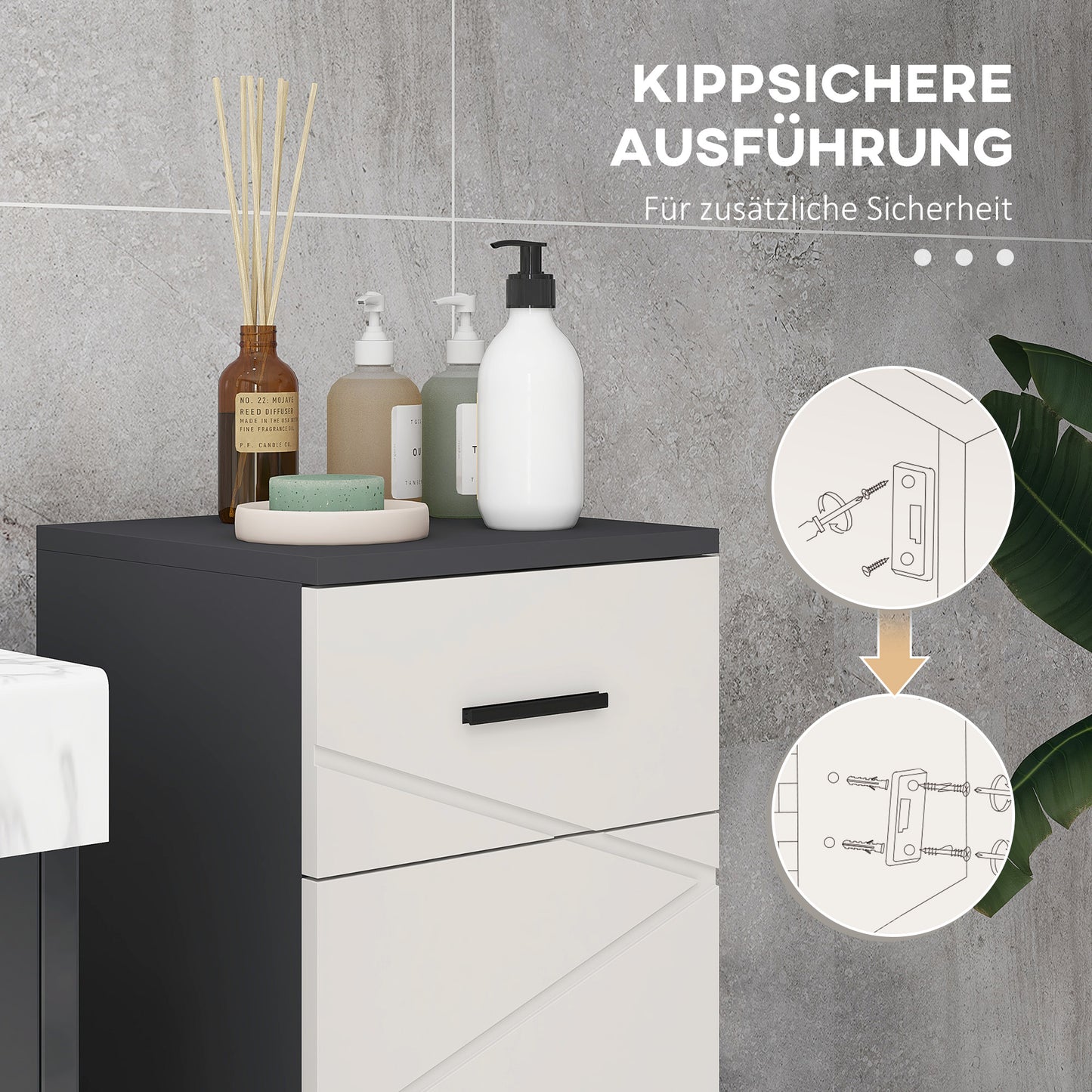 kleankin Badezimmerschrank, Badkommode, verstellbare Regale, bis zu 25 kg belastbar, Grau