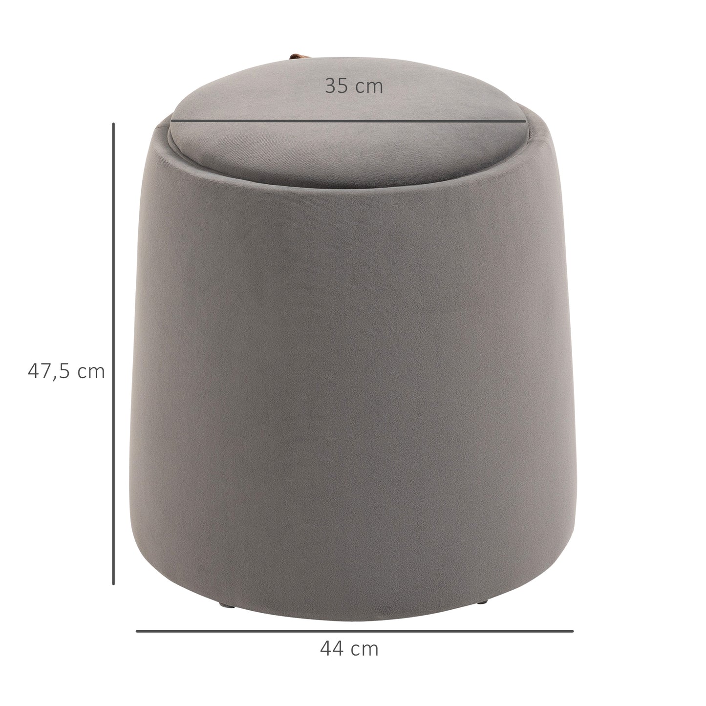 HOMCOM 2-in-1 Hocker in Samtoptik inklusive Stauraum und abnehmbaren Deckel Φ44 cm x 47,5 cm Grau