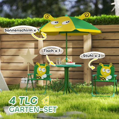 AIYAPLAY Gartenmöbel-Set für Kinder، Stühle، Tisch، Sonnenschirm، Bienen-Design، Grün+Gelb