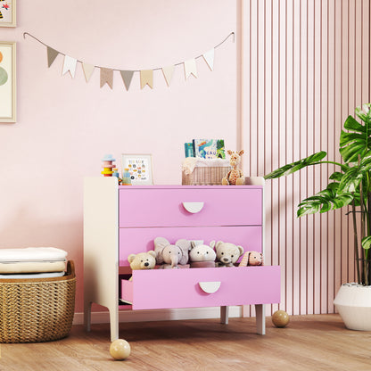 AIYAPLAY Kinder-Kommode mit 3 Schubladen, MDF, Aufbewahrungsschrank für Kinder, Rosa+Weiß