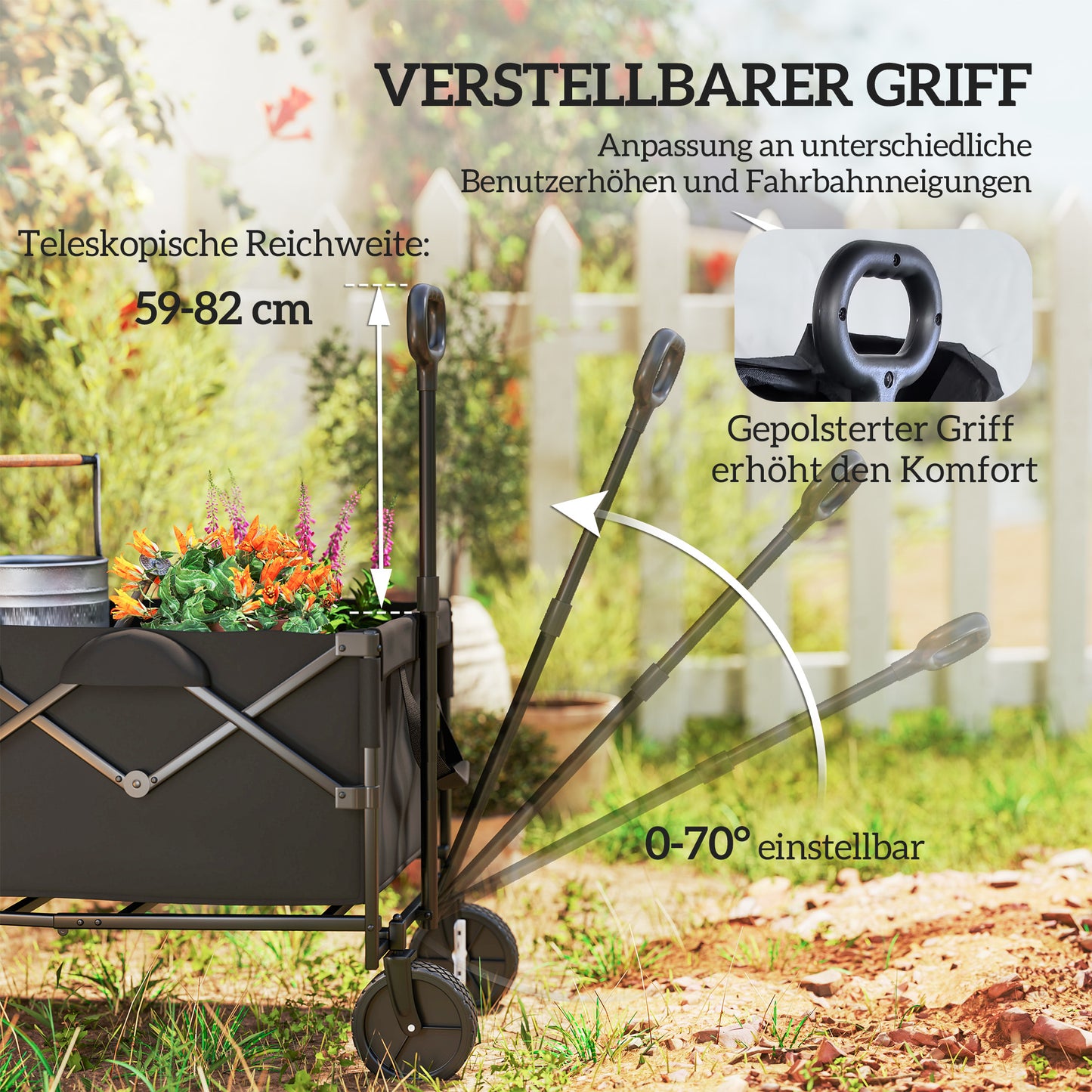 Outsunny Gartenwagen 100 kg belastbar klappbar Erweiterter Transportwagen mit herausnehmbare Plane Schwarz