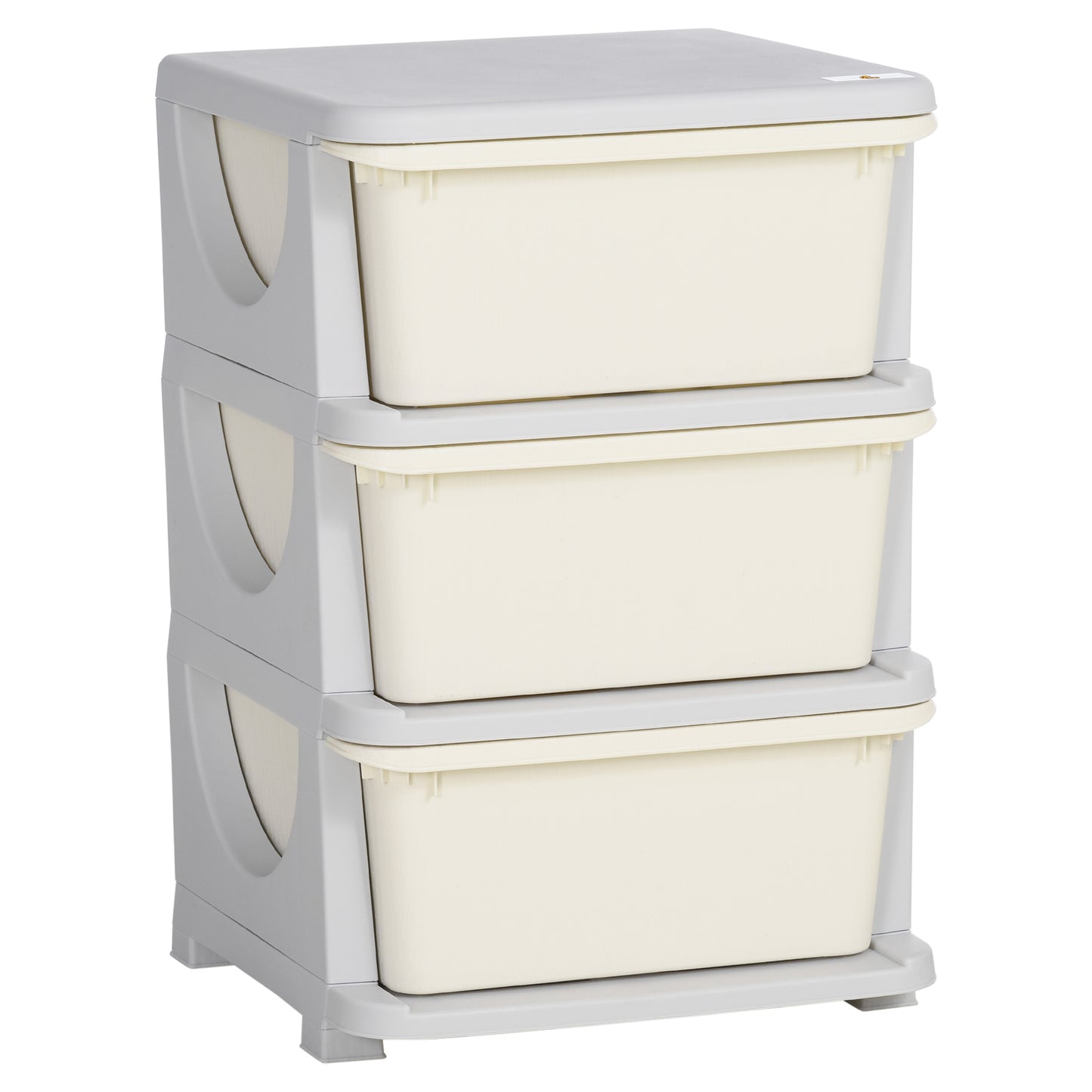 HOMCOM Aufbewahrungsboxen für Kinder, 3 große Schubladen, runde Kanten, Kunststoff, 37x37x56,5 cm, Cremeweiß