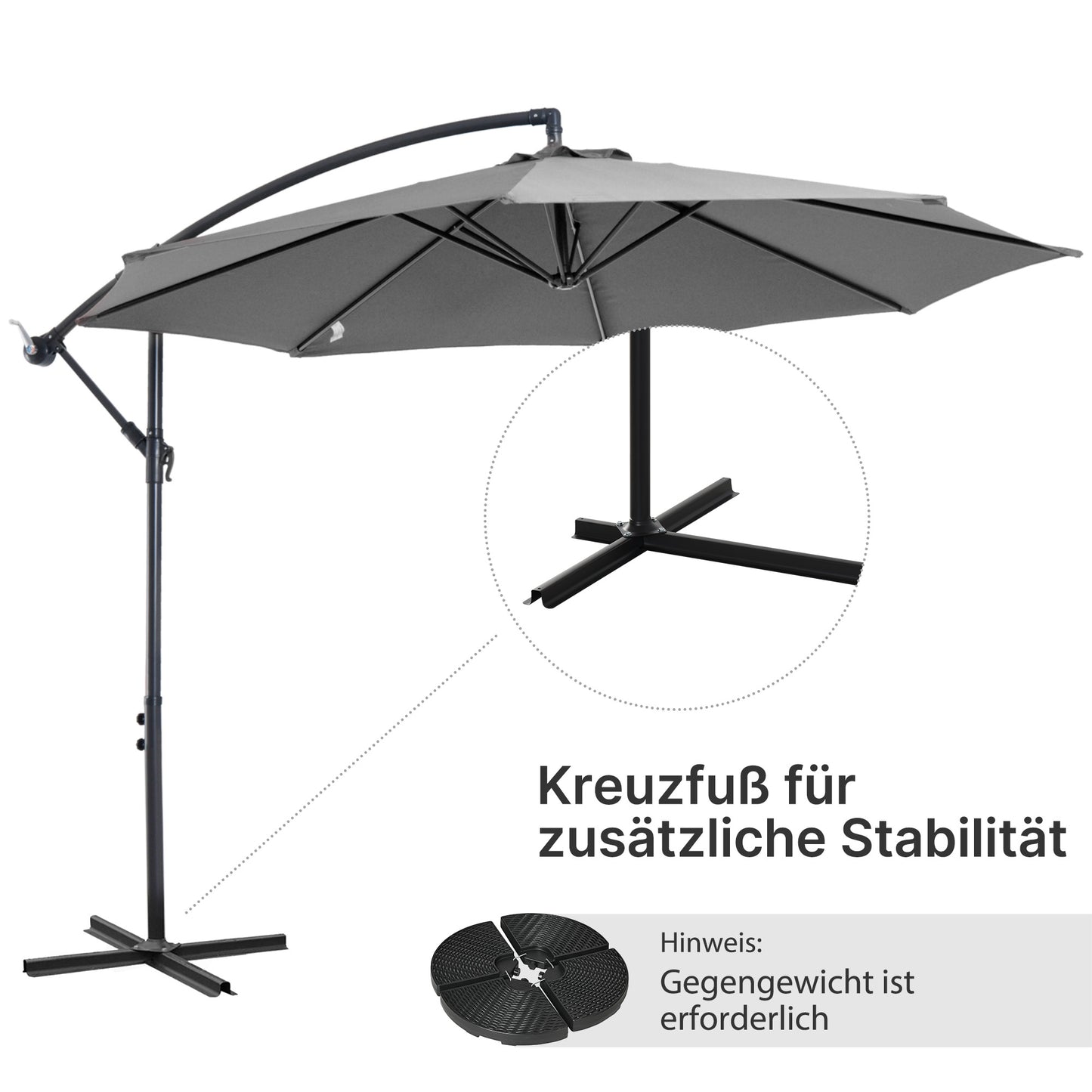 Outsunny Sonnenschirm mit Handkurbel Wetterbeständig 2,95 m x 2,95 m x 2,45 m Polyester Stahl Schwarz