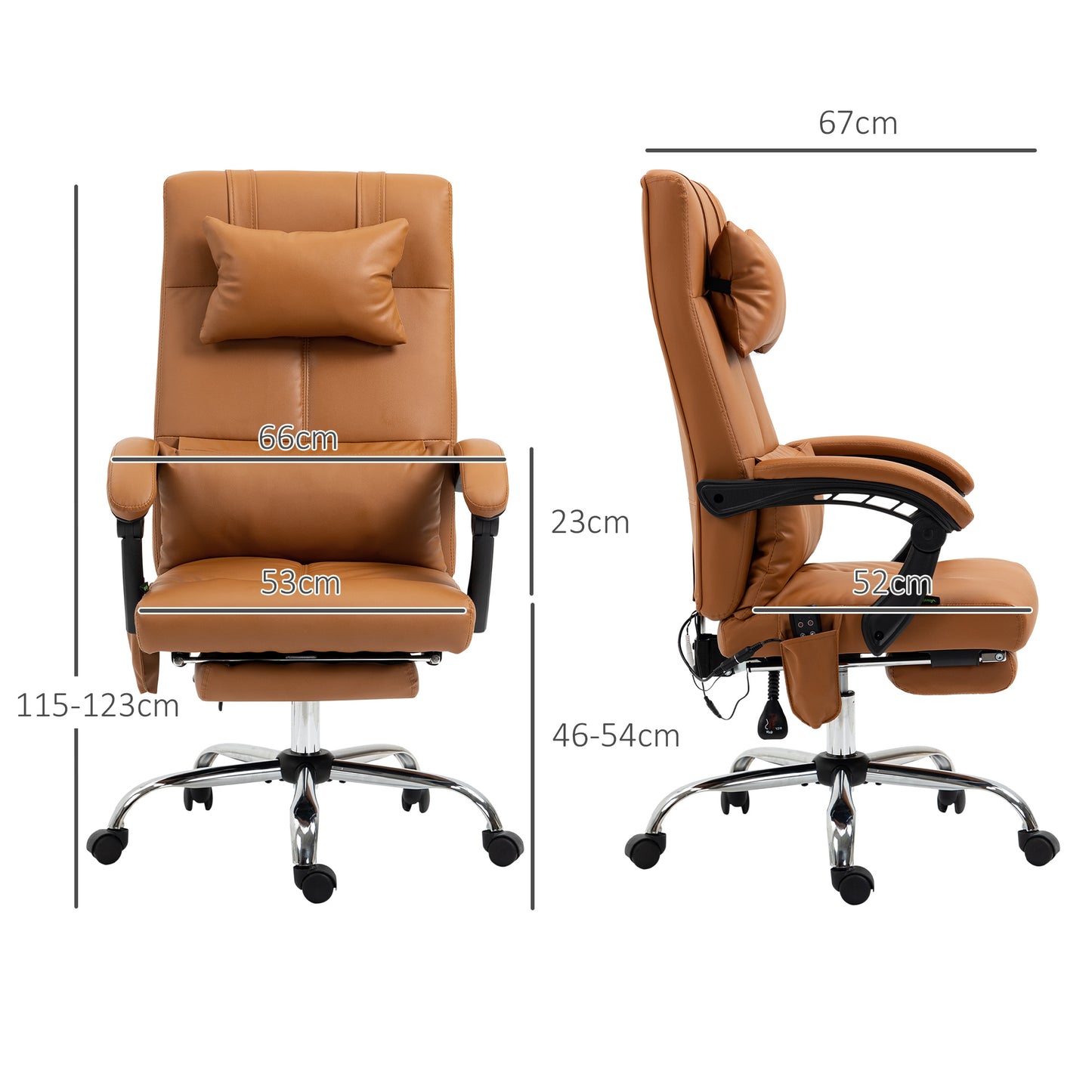 Vinsetto Bürostuhl mit Massagefunktion, ergonomisch, 66x67x115-123cm, Hellbraun