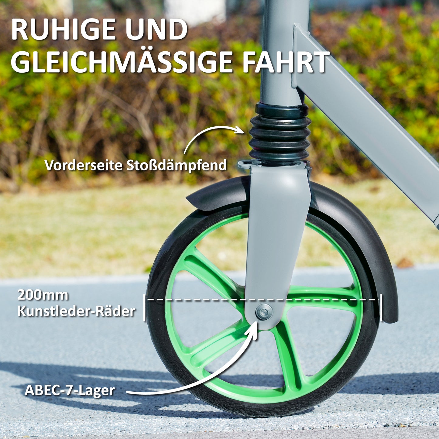 AIYAPLAY Tretroller, höhenverstellbar, Hinterradbremse, faltbar, 100 kg belastbar, Grün