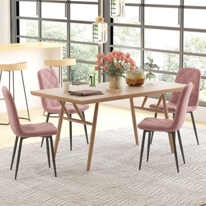 HOMCOM Esszimmerstühle 4er Set Küchenstuhl mit Rückenlehne, Samtoptik, Sessel 45 x 54 x 87 cm Rosa