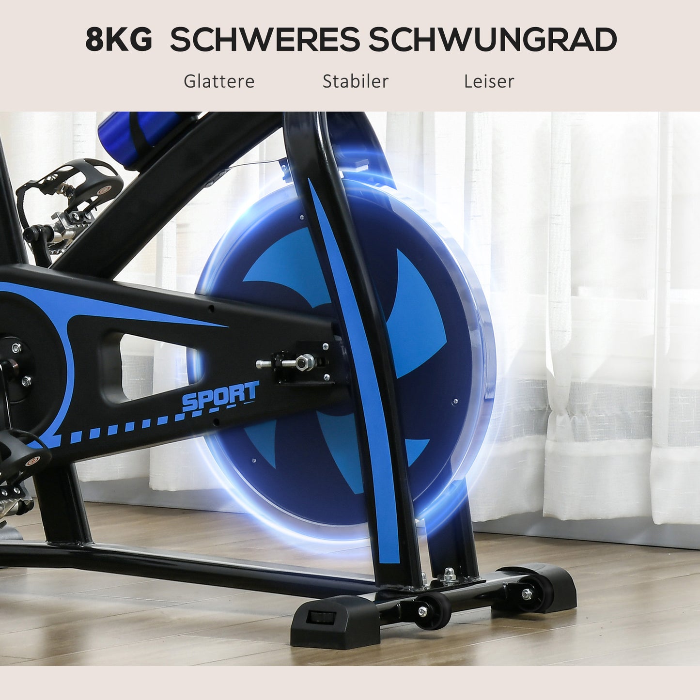 SPORTNOW Heimtrainer, leise, anpassbarer Widerstand, Pulssensor, Monitor, Blau