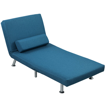 HOMCOM Klappsessel mit Bettfunktion, klappbarer Relaxsessel in Leinenoptik, Verstellbare Rückenlehne, 75 x 70 x 75 cm, Blau