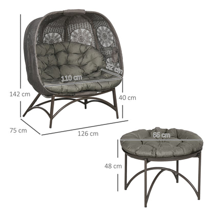 Outsunny Gartenmöbel-Set, 2 Korbsessel mit Beistelltisch, faltbar, Sitzauflagen, Metallgestell, Farbe: Sand