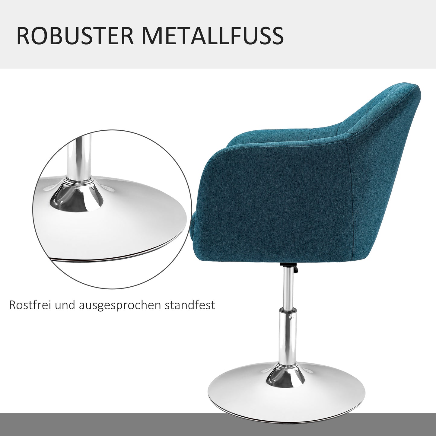 HOMCOM Drehstuhl, leinenartiges Polyester, Metall, 60 x 60 x 79-91 cm, Blau