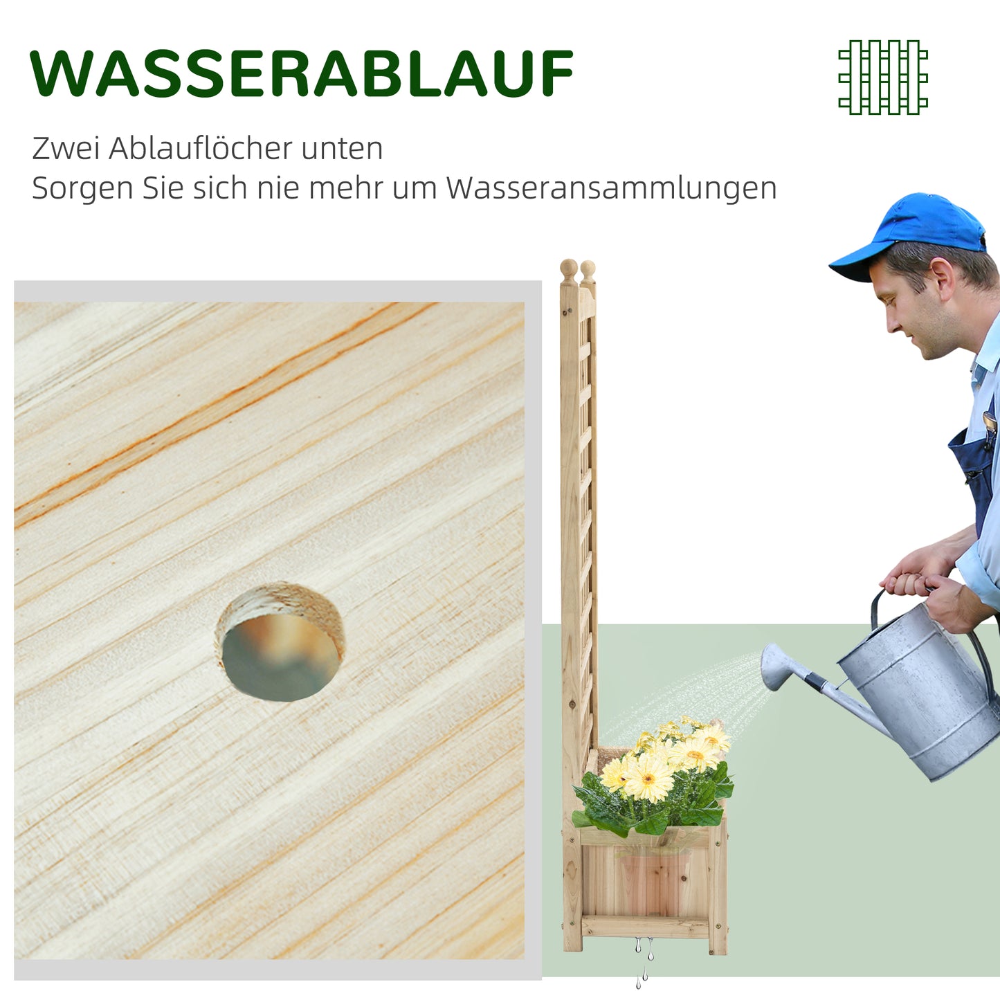 Outsunny Hochbeet Pflanzkasten mit Rankgitter Blumenkasten Rankcasten Rosenbogen mit Rankhilfe für Kletterpflanzen Garten Holz Natur 64 × 28 × 120 سم