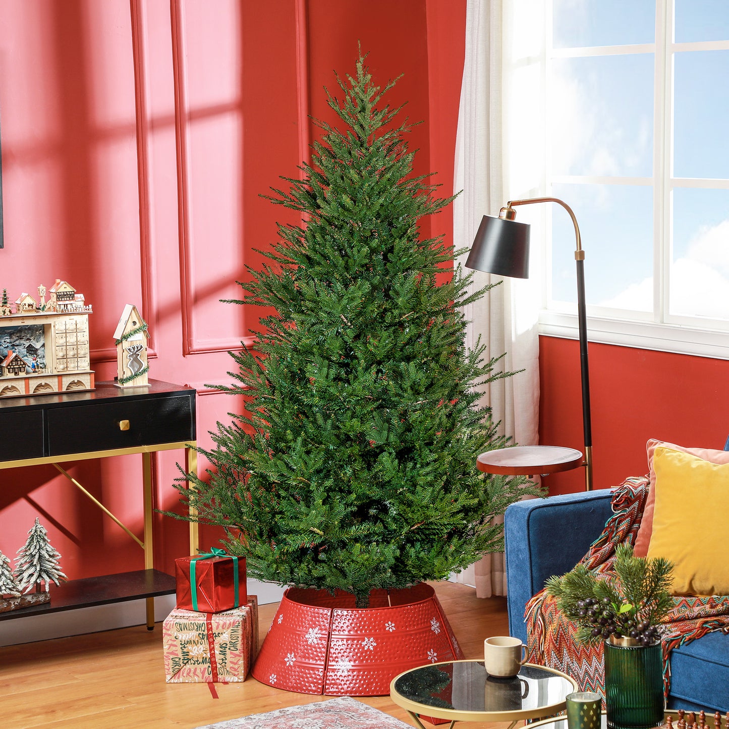 HOMCOM Weihnachtsbaum 183 cm, realistisches Aussehen, Schnellaufbau, inkl. Ständer, feuersicherer Kunststoff