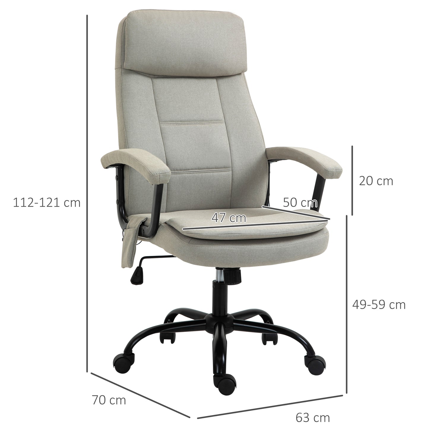 Vinsetto Bürostuhl Massage höhenverstellbarer Chefsessel Gamingstuhl mit Massagefunktion, ergonomischer Drehstuhl Massage Sessel Lendenwirbelsäulenmassage Leinen-Gefühl Beige 63 x 70 x 112-121 cm